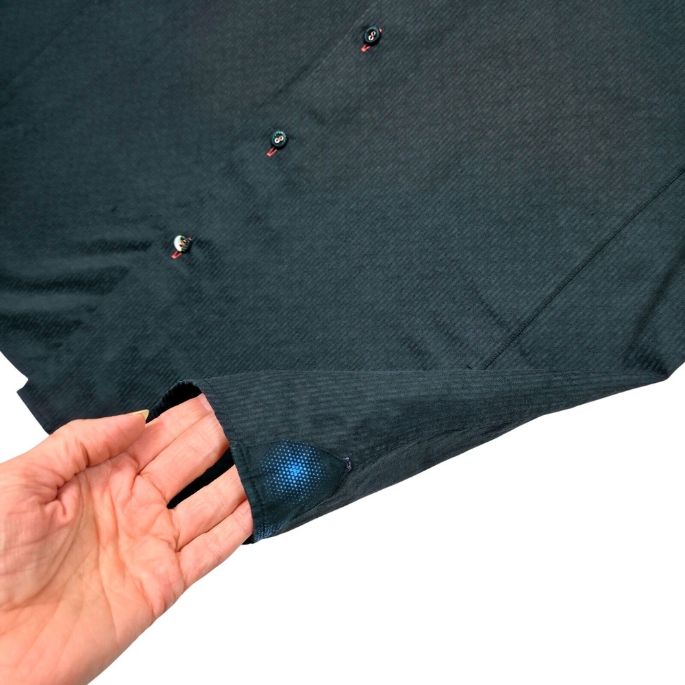 A21 Mens XL Black Textured Stripe‎ Button Down Shirt Rainbow Polka Dot Flip Cuff - Picture 4 of 8